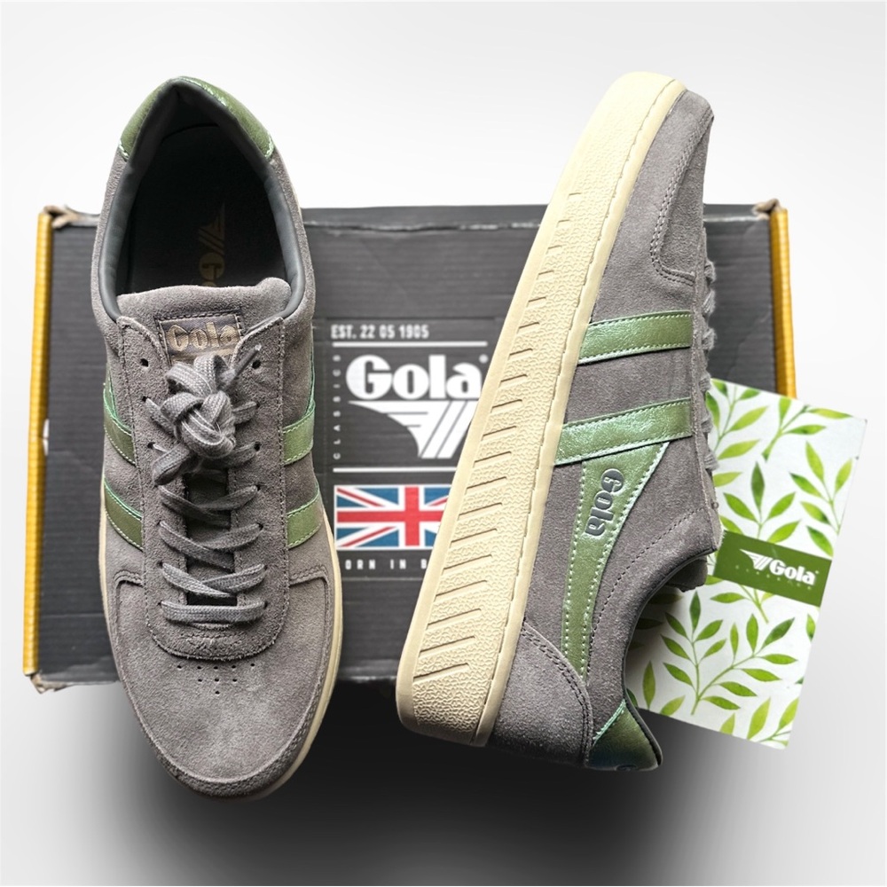 NIB Gola Suede Grandslam Flame in Ash & Light Green Low Tops - Women's 11 EU 42